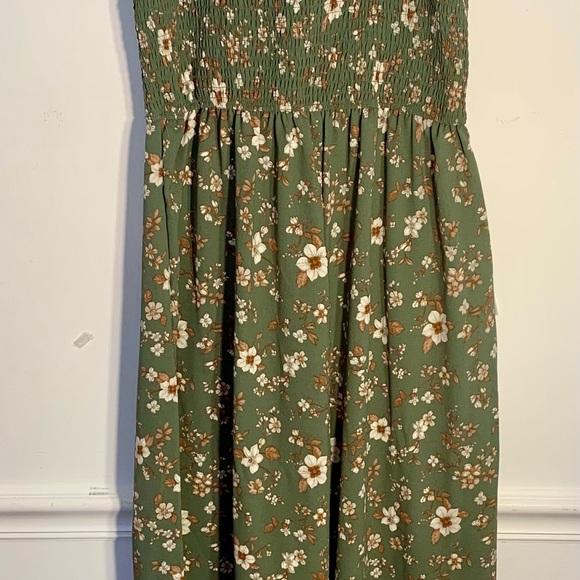 Boho Cottagecore Floral OliveGreen Jumpsuit Wide Legs Size M - Picture 3 of 8